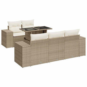 6-tlg. Garten-Sofagarnitur mit Kissen Beige Poly Rattan