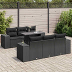 7-tlg. Garten-Sofagarnitur mit Kissen Schwarz Poly Rattan