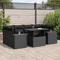 7-tlg. Garten-Sofagarnitur mit Kissen Schwarz Poly Rattan
