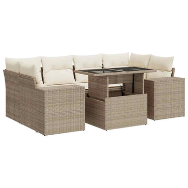 7-tlg. Garten-Sofagarnitur mit Kissen Beige Poly Rattan