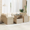 7-tlg. Garten-Sofagarnitur mit Kissen Beige Poly Rattan