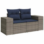 7-tlg. Garten-Sofagarnitur mit Kissen Grau Poly Rattan Akazie