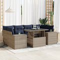 7-tlg. Garten-Sofagarnitur mit Kissen Grau Poly Rattan Akazie