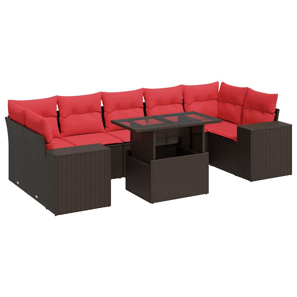 8-tlg. Garten-Sofagarnitur mit Kissen Braun Poly Rattan Akazie