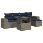6-tlg. Garten-Sofagarnitur mit Kissen Grau Poly Rattan Akazie
