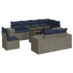 9-tlg. Garten-Sofagarnitur mit Kissen Grau Poly Rattan Akazie