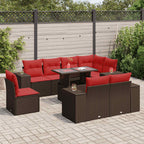 9-tlg. Garten-Sofagarnitur mit Kissen Braun Poly Rattan Akazie