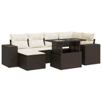 7-tlg. Garten-Sofagarnitur mit Kissen Braun Poly Rattan