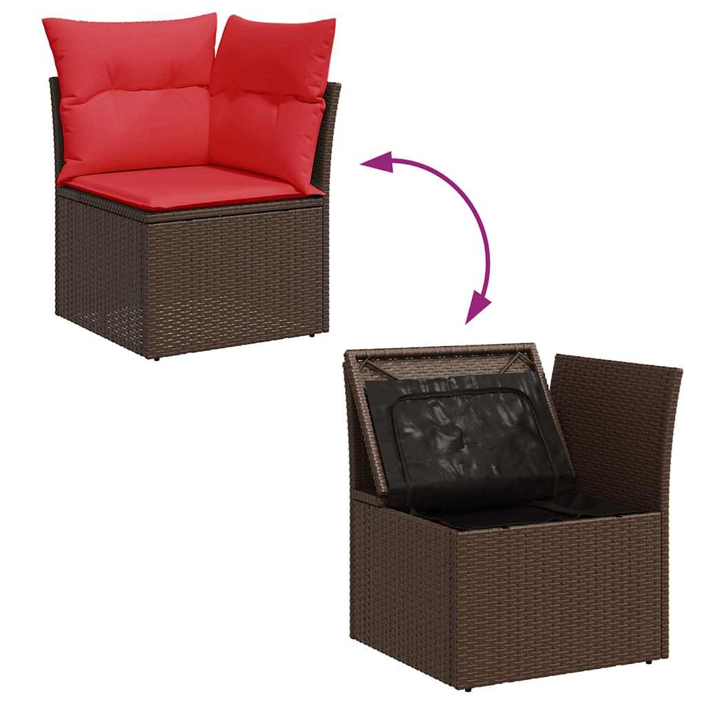 9-tlg. Garten-Sofagarnitur mit Kissen Braun Poly Rattan Akazie