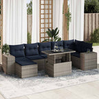 8-tlg. Garten-Sofagarnitur mit Kissen Grau Poly Rattan Akazie
