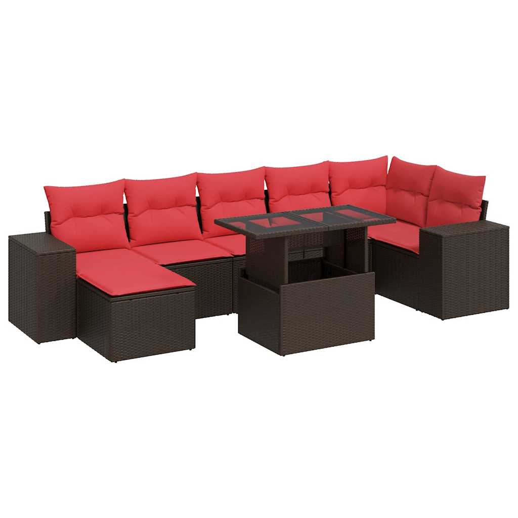 8-tlg. Garten-Sofagarnitur mit Kissen Braun Poly Rattan Akazie