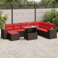 9-tlg. Garten-Sofagarnitur mit Kissen Braun Poly Rattan Akazie