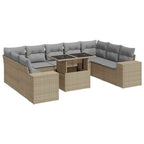 10-tlg. Garten-Sofagarnitur mit Kissen Beige Poly Rattan