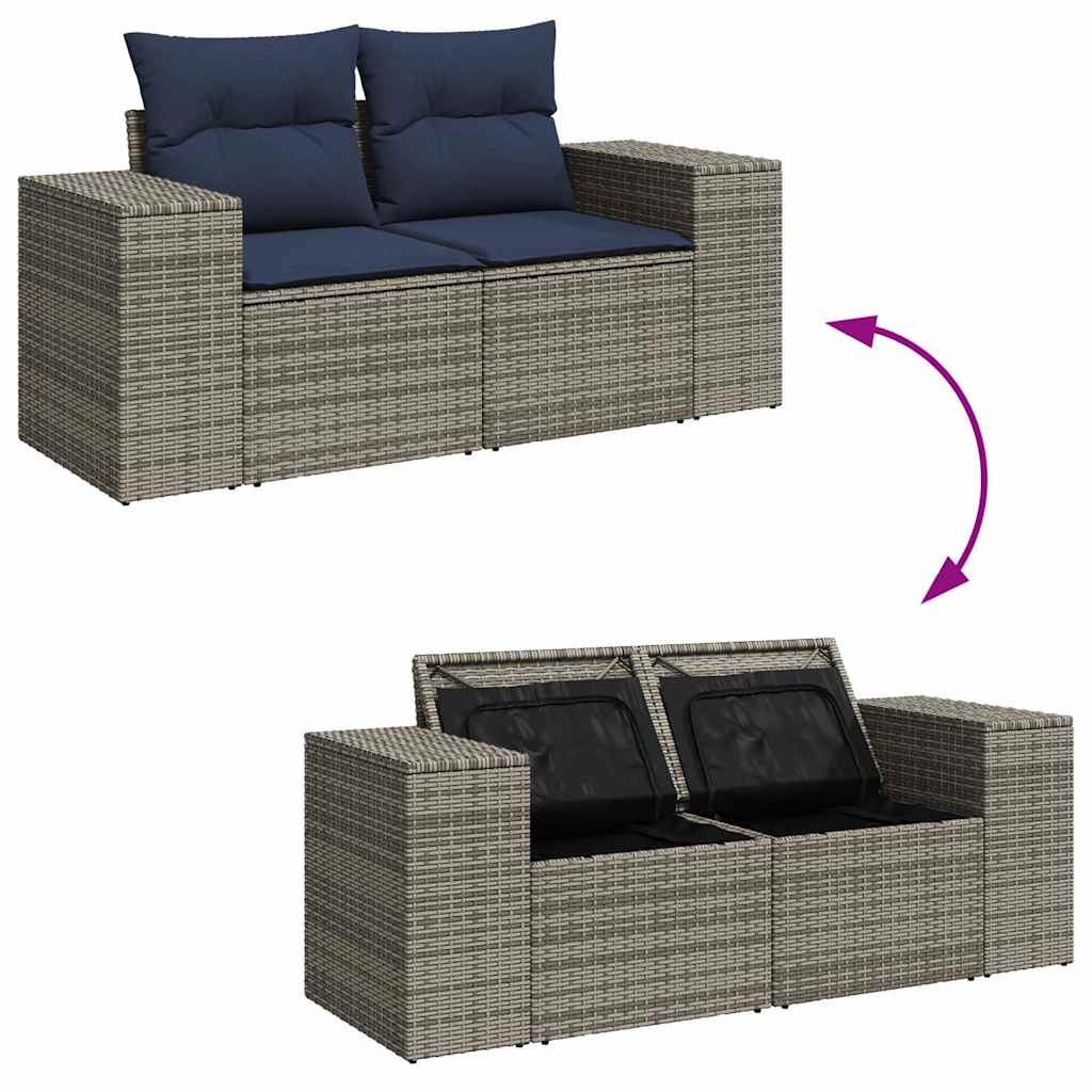 11-tlg. Garten-Sofagarnitur mit Kissen Grau Poly Rattan Akazie