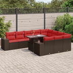 11-tlg. Garten-Sofagarnitur mit Kissen Braun Poly Rattan Akazie
