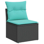 7-tlg. Garten-Sofagarnitur mit Kissen Schwarz Poly Rattan