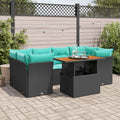 7-tlg. Garten-Sofagarnitur mit Kissen Schwarz Poly Rattan
