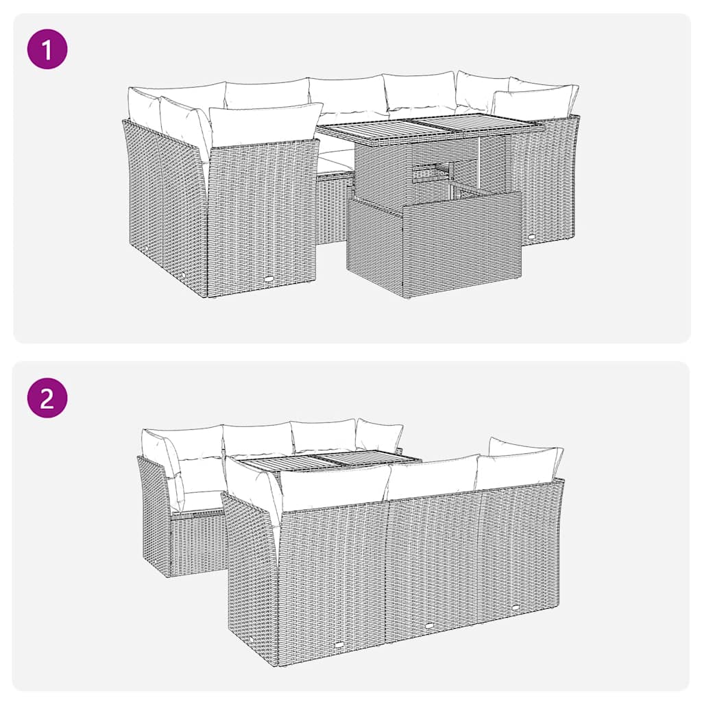7-tlg. Garten-Sofagarnitur mit Kissen Grau Poly Rattan