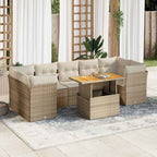 8-tlg. Garten-Sofagarnitur mit Kissen Beige Poly Rattan