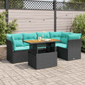 6-tlg. Garten-Sofagarnitur mit Kissen Schwarz Poly Rattan