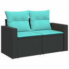 7-tlg. Garten-Sofagarnitur mit Kissen Schwarz Poly Rattan