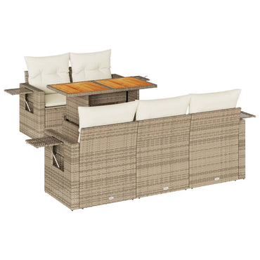 6-tlg. Garten-Sofagarnitur mit Kissen Beige Poly Rattan