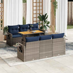 7-tlg. Garten-Sofagarnitur mit Kissen Grau Poly Rattan