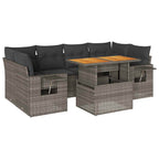 7-tlg. Garten-Sofagarnitur mit Kissen Grau Poly Rattan