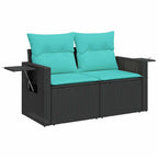 9-tlg. Garten-Sofagarnitur mit Kissen Schwarz Poly Rattan