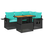 5-tlg. Garten-Sofagarnitur mit Kissen Schwarz Poly Rattan