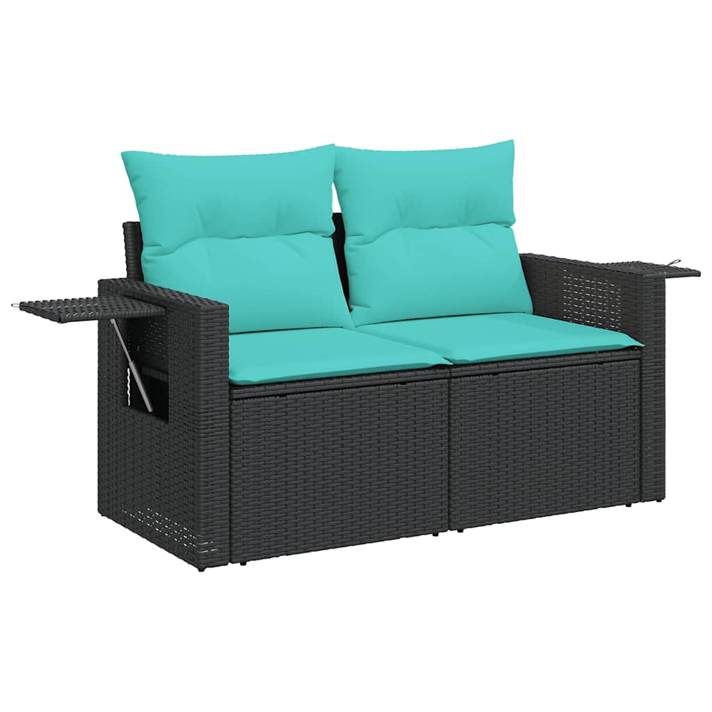 5-tlg. Garten-Sofagarnitur mit Kissen Schwarz Poly Rattan