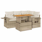 5-tlg. Garten-Sofagarnitur mit Kissen Beige Poly Rattan