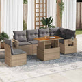 7-tlg. Garten-Sofagarnitur mit Kissen Beige Poly Rattan