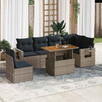 7-tlg. Garten-Sofagarnitur mit Kissen Grau Poly Rattan
