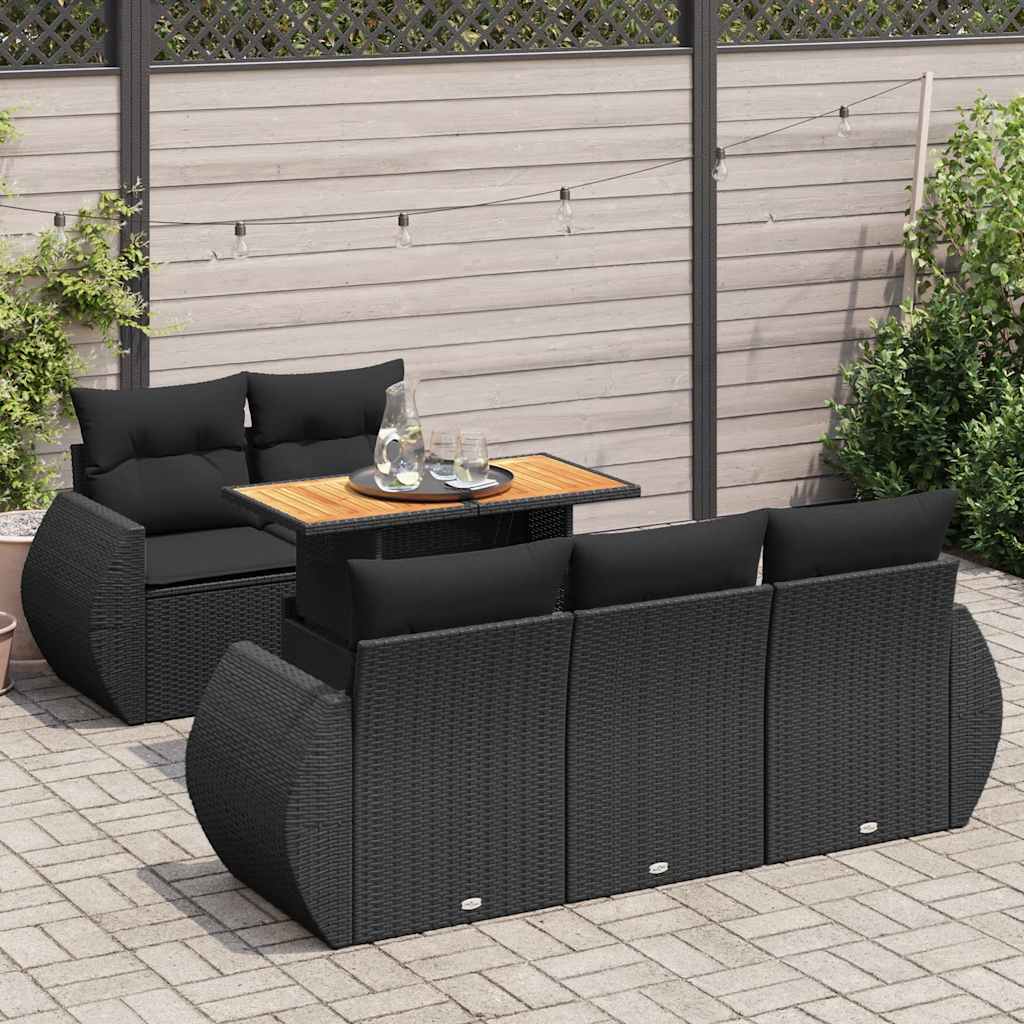 6-tlg. Garten-Sofagarnitur mit Kissen Schwarz Poly Rattan
