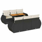 7-tlg. Garten-Sofagarnitur mit Kissen Schwarz Poly Rattan