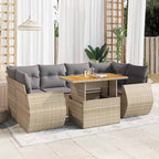 7-tlg. Garten-Sofagarnitur mit Kissen Beige Poly Rattan