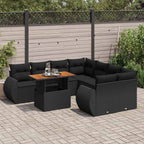 9-tlg. Garten-Sofagarnitur mit Kissen Schwarz Poly Rattan