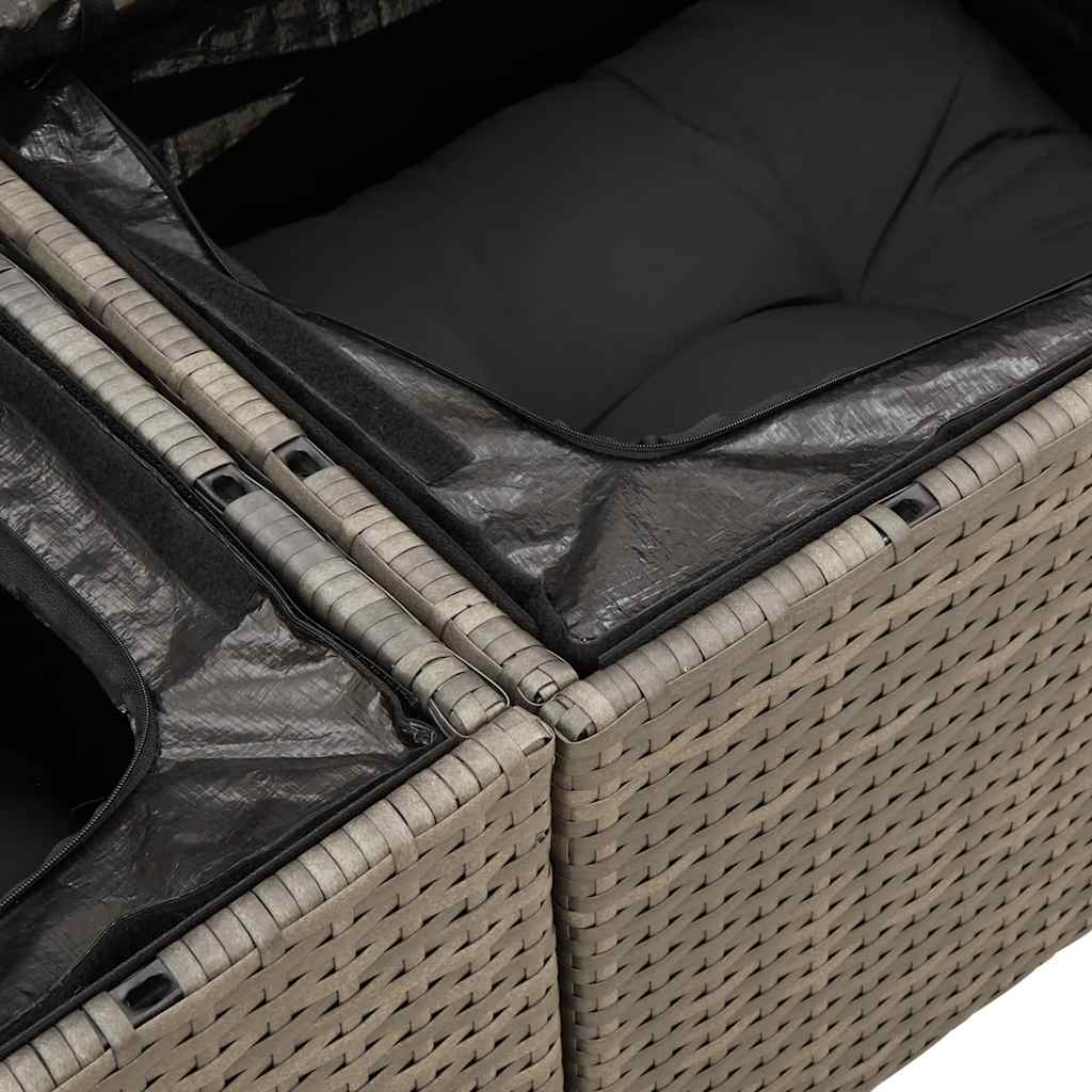 9-tlg. Garten-Sofagarnitur mit Kissen Grau Poly Rattan