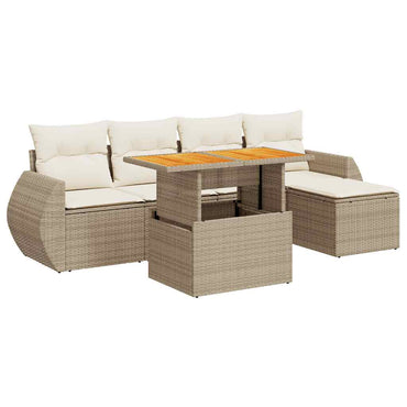 6-tlg. Garten-Sofagarnitur mit Kissen Beige Poly Rattan