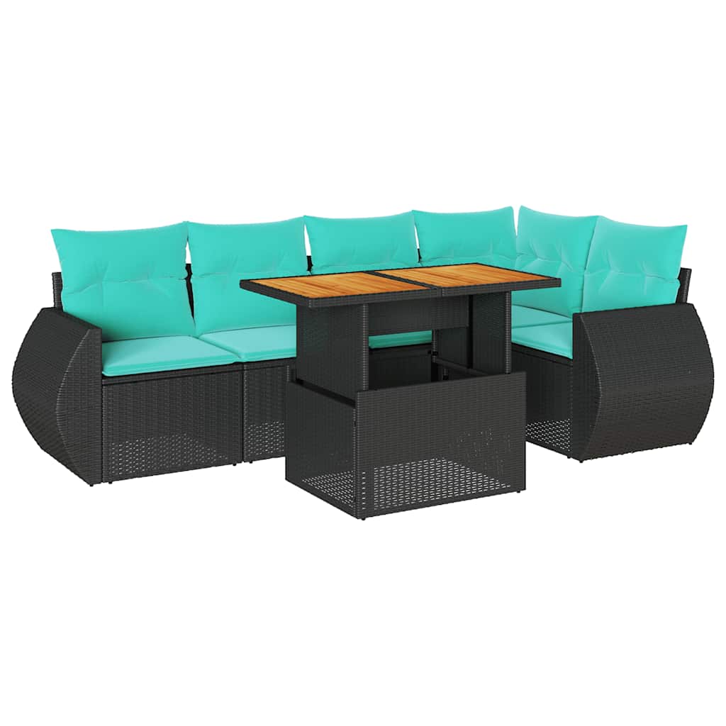 6-tlg. Garten-Sofagarnitur mit Kissen Schwarz Poly Rattan