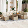 9-tlg. Garten-Sofagarnitur mit Kissen Beige Poly Rattan