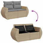 11-tlg. Garten-Sofagarnitur mit Kissen Beige Poly Rattan