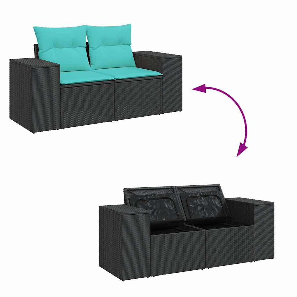 7-tlg. Garten-Sofagarnitur mit Kissen Schwarz Poly Rattan