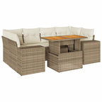 7-tlg. Garten-Sofagarnitur mit Kissen Beige Poly Rattan