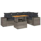 6-tlg. Garten-Sofagarnitur mit Kissen Grau Poly Rattan