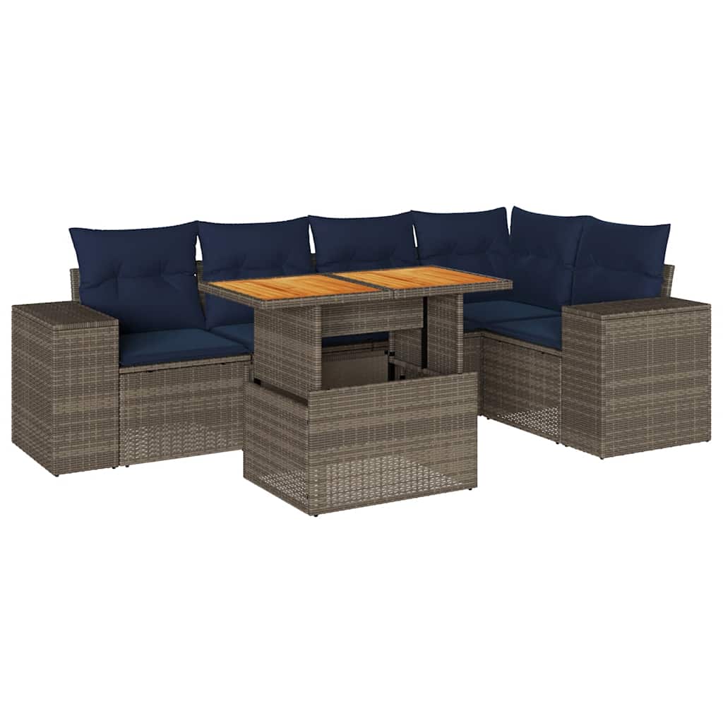 6-tlg. Garten-Sofagarnitur mit Kissen Grau Poly Rattan