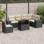7-tlg. Garten-Sofagarnitur mit Kissen Schwarz Poly Rattan