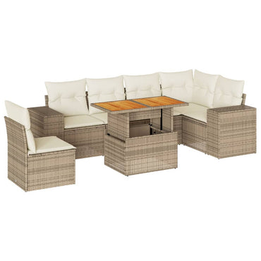 7-tlg. Garten-Sofagarnitur mit Kissen Beige Poly Rattan