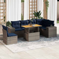 7-tlg. Garten-Sofagarnitur mit Kissen Grau Poly Rattan